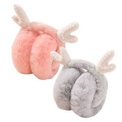 tangger 2Pcs Rentier Winter Ohrenschützer Damen Weihnachten Ohrenschützer süße Rentier Elf Earmuffs Herbst Ohrenwärmer faltbare Plüsch Earmuffs für Kind Tochter Junge Paar von tangger