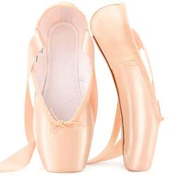 Ballett-Spitzenschuhe Rosa professionelle Tanzschuhe mit genähtes Band und Silikon-Zehenpolstern für Damen rosa größe EU 36 (Bitte wählen Sie eine Nummer größer) von tanzdunsje