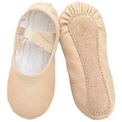 Ballettschuhe aus Leder mädchen Ballettschläppchen Tanzschuhe mit Ganze Ledersohle für Kinder Damen, Beige 32 von tanzdunsje