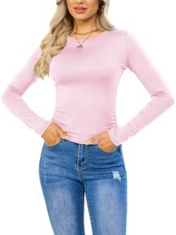 Langarmshirt Damen Slim Crop Top Longsleeve Damen Y2K Hohe Elastizität Basic Langarmshirts T-Shirts für Fitness, Alltag und Base Layering(DE/NL/SE/PL, Alphanumerisch, S, Regular, Regular, Rosa) … von tanzdunsje