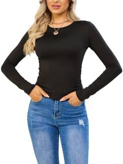 Langarmshirt Damen Slim Crop Top Longsleeve Damen Y2K Hohe Elastizität Basic Langarmshirts T-Shirts für Fitness, Alltag und Base Layering (DE/NL/SE/PL, Alphanumerisch, M, Regular, Regular, Schwarz) … von tanzdunsje