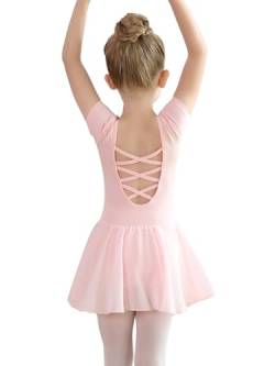 tanzdunsje Ballettkleidung Mädchen Damen-Kinder Ballettkleid Baumwolle,Balletttrikot Tanzkleid Tanzbody Kurzarm,Ballettrock mädchen mit Chiffon Tütü, Größe 110-170 von tanzdunsje