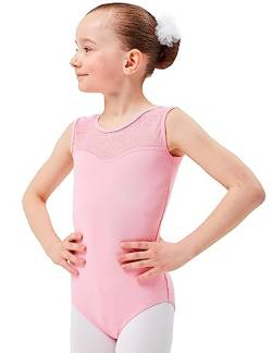 tanzmuster ® Ballettanzug Mädchen ärmellos - Cora - aus weichem Baumwollmaterial mit Spitzeneinsatz vorn Trikot Ballettbody fürs Kinder Ballett in rosa, Größe:128/134 von tanzmuster