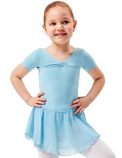 tanzmuster ® Ballettkleid Mädchen Kurzarm - Betty - aus Baumwolle mit Glitzersteinen und Chiffon Röckchen in hellblau, Größe:140/146 von tanzmuster