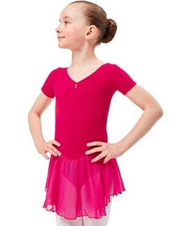 tanzmuster ® Ballettkleid Mädchen Kurzarm - Betty - aus Baumwolle mit Glitzersteinen und Chiffon Röckchen in pink, Größe:116/122 von tanzmuster
