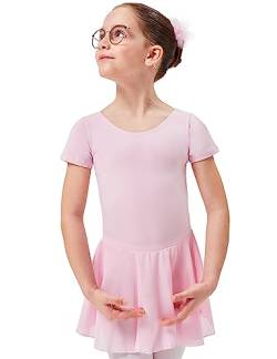 tanzmuster ® Ballettkleid Mädchen Kurzarm - Lucy - Baumwolle - Chiffon Röckchen in Hellrosa, Größe:164/170 von tanzmuster