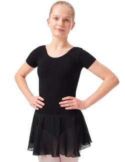 tanzmuster ® Ballettkleid Mädchen Kurzarm - Lucy - Baumwolle - Chiffon Röckchen - schwarz, Größe:92/98 von tanzmuster
