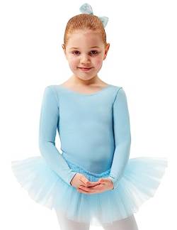 tanzmuster ® Ballettkleid Mädchen Langarm - Alea - (Größe 92-170) Tutu aus weicher Baumwolle Ballettbody Ballett Trikot in hellblau, Größe 116/122 von tanzmuster