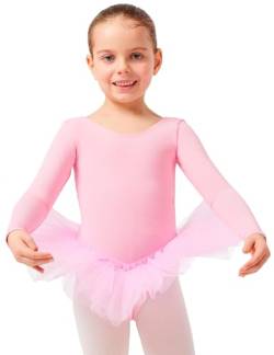 tanzmuster ® Ballettkleid Mädchen Langarm - Alea - (Größe 92-170) Tutu aus weicher Baumwolle Ballettbody Ballett Trikot in rosa, Größe 128/134 von tanzmuster