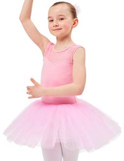 tanzmuster ® Ballettkleid Mädchen Tutu - Lottie - aus weichem Baumwollmaterial mit Spitzeneinsatz vorn und Tuturock Trikot fürs Kinder Ballett in rosa, Größe:128/134 von tanzmuster