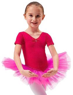 tanzmuster ® Ballettkleid Mädchen Tutu - Nele- aus weichem Baumwollstoff mit Glitzersteinen fürs Kinder Ballett Ballettbody Ballett Trikot, Pink 140-146 von tanzmuster