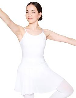 tanzmuster ® Ballettkleid Mädchen ärmellos - Maggie - aus weicher Baumwolle mit Chiffon Röckchen Ballettbody fürs Kinder Ballett in weiß, Größe:128/134 von tanzmuster