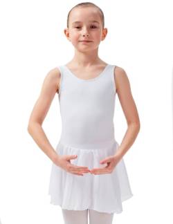 tanzmuster ® Ballettkleid Mädchen ärmellos - Minnie - aus weichem Baumwollstoff mit Chiffonröckchen Ballett Trikot Ballettanzug in weiß, Größe:152/158 von tanzmuster