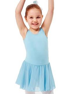 tanzmuster ® Ballettkleid Mädchen ärmellos - Minnie - weiche Baumwolle - Chiffonröckchen - Ballett Trikot für Kinder - hellblau 116/122 von tanzmuster