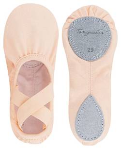 tanzmuster ® Ballettschuhe Mädchen Ballettschläppchen - Leon - 100% Baumwolle, elastischer Saum, Geteilte Ledersohle, Ballett-Rosa, Größe 27 von tanzmuster