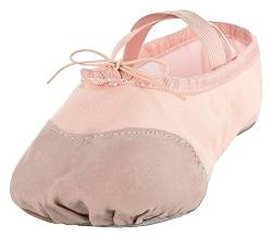 tanzmuster ® Ballettschuhe Mädchen Ballettschläppchen - Robin - Geteilte Ledersohle - weich und atmungsaktiv, Rosa-Apricot, Größe 26 von tanzmuster