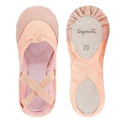 tanzmuster ® Ballettschuhe Mädchen Ballettschläppchen - Robin - Geteilte Ledersohle - weich und atmungsaktiv, Rosa-Apricot, Größe 27 von tanzmuster