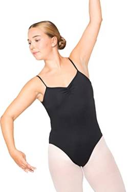 tanzmuster Ballett Trikot Damen Spaghettiträger - Tilda - BH-Pad-Einschub - Rückeneinsätze aus Spitze - geraffter Ausschnitt - schwarz 38 - schwarzer Tanz Body - Ballettkleidung für Erwachsene von tanzmuster