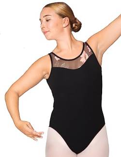 tanzmuster Ballett Trikot Damen ärmellos - Selma - Baumwolle - BH-Pad-Einschub - Netzeinsätze - schwarz 36 - schwarzer Tanz Body - Ballettkleidung für Erwachsene von tanzmuster