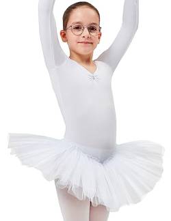 tanzmuster Ballett Tutu Mädchen - Romy - Baumwolle - Body mit Tüllrock - Ballettkleid für Kinder - weiß, Größe:140/146 von tanzmuster