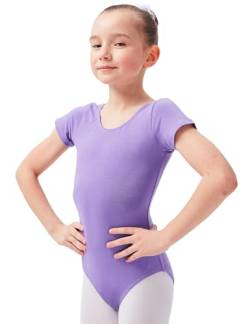 tanzmuster Ballettanzug Mädchen Kurzarm - Sally - aus weichem Baumwollstoff - Ballett Trikot Ballettbody in Lavendel, Größe 140/146 von tanzmuster