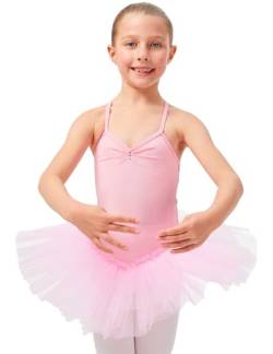 tanzmuster Ballettkleid Mädchen Tutu - Kim - weicher Baumwollstoff - Glitzersteine - Ballett Trikot mit Tüllrock für Kinder - rosa, 128/134 von tanzmuster