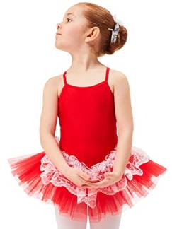 tanzmuster Ballettkleid Tutu Mädchen - Antonia - 3 Lagen Tüll und Spitze - glänzendes Lycra - Ballett Trikot mit Tüllrock in rot, Größe:92/98 von tanzmuster