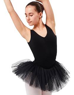 tanzmuster Ballettrock Mädchen Tutu - Pia - 3 Lagen Tüll - weicher Baumwollbund - Ballett Tuturock für Kinder in schwarz, 152/158 von tanzmuster