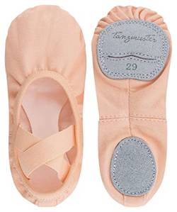 tanzmuster Ballettschuhe Damen - Bonnie - aus Baumwoll-Stretch - Geteilte Ledersohle - Ballettschläppchen für Erwachsene - Tanzschuhe für Ballett - rosa-apricot, 39 von tanzmuster