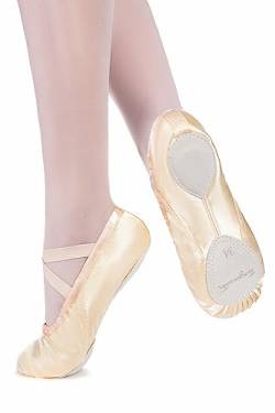 tanzmuster Ballettschuhe Damen - Sammy - Satin - Geteilte Ledersohle - Ballettschläppchen für Erwachsene - Champagner, Größe:38 von tanzmuster