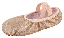 tanzmuster Ballettschuhe Mädchen Glitzer - Ella - ganze Ledersohle - Bronze Größe 23- Ballettschläppchen glänzend für Kinder - rosa beige Schläppchen glänzend fürs Ballett von tanzmuster