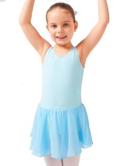 tanzmuster Kinder Ballettkleid Bella aus Baumwolle, breite Träger, Chiffon Rock und besonderer Rückenausschnitt in hellblau, Größe:128/134 von tanzmuster