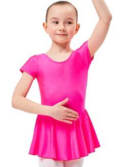 tanzmuster Kinder Kurzarm Ballett Trikot Marina mit Röckchen aus glänzendem Material in pink, Größe:128/134 von tanzmuster