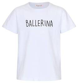 tanzmuster Kinder T-Shirt 'Ballerina' aus 100% weicher Baumwolle in weiß mit schwarzem Print, Größe:116/122 von tanzmuster