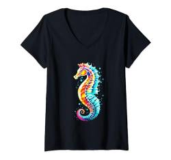 Damen Seepferdchen Meer Ozean Meerestier Unterwasserwelt Seepferd T-Shirt mit V-Ausschnitt von tatia4design