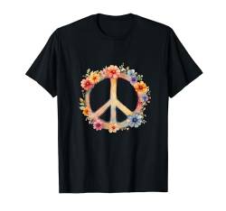 Peace Flower Power Hippie Love mit Blumen Wasserfarben T-Shirt von tatia4design