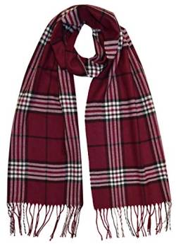 thb Richter Damen/Herren Karoschal klassisch langer Schal Kariert Schals Tücher mit Fransen weich Soft Scarf (Bordeaux) von thb Richter