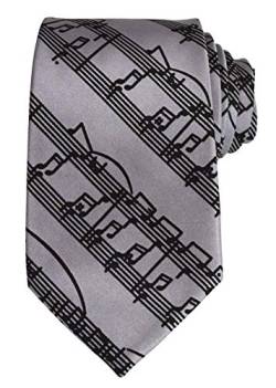 thb Richter Krawatte/Necktie mit Musiknoten Notenschlüssel für Musikveranstaltungen/Chor (Krawatte - Silbergrau) von thb Richter