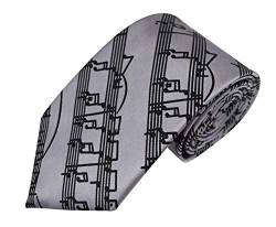 thb Richter Krawatte Necktie mit Musiknoten Notenschlüsse für Musik-Veranstaltungen Chor Music Choir (Silbergrau) von thb Richter