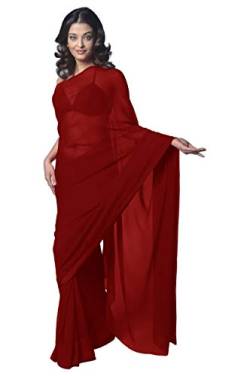 Damen Bollywood Chiffon Einfarbig Sari Festival Uniform Sari Wrap Stoff Ungenäht Bluse Stück Party Wear, Dunkelrot, Einheitsgröße von themilestocks