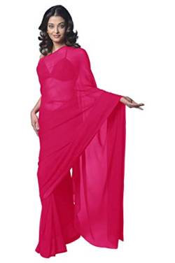 Damen Bollywood Chiffon Einfarbig Sari Festival Uniform Sari Wrap Stoff Ungenäht Bluse Stück Party Wear, rosa - deep pink, Einheitsgröße von themilestocks