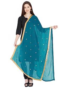 themilestocks TMS Damen-Schal, bestickt, Chiffon, Dupatta, weich, indische Braut, Hochzeit, Blaugrün/Ein Hauch von Paradies (Trace of Paradise), 90 Inches X 32 Inches || 228 cm X 81cm von themilestocks