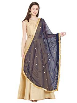 themilestocks TMS Damen-Schal, bestickt, Chiffon, Dupatta, weich, indische Braut, Hochzeit, Marineblau, 90 Inches X 32 Inches || 228 cm X 81cm von themilestocks