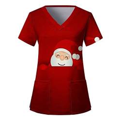 thuthu Kasacks Damen Pflege Motiv Weihnachten Schlupfkasack V-Ausschnitt Kurzarm Berufsbekleidung Krankenschwester Schlupfhemd T-Shirt Laborkittel Krankenschwester Kostüm Kasack Weihnachtsmotiv von thuthu