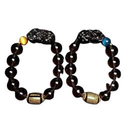 tiHtYYfs Obsidian Stein Männer Armbänder, Piyao Tigerauge-Buddha-Perlenarmbänder, natürliches schwarzes Obsidian-Edelstein-Energiearmband, verstellbar for Männer, 14 mm (Color : 14mm) von tiHtYYfs