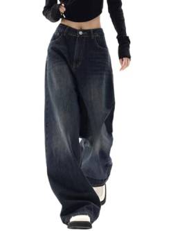 ticticlily Baggy Jeans Damen Y2K Hip Hop Jeanshose Straight Leg Teenager Jungen Skateboard Hose Cargohose Track Breites Bein Freizeithose Streetwear T7 Dunkelblau S von ticticlily