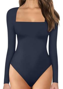 ticticlily Body Damen Bodysuit Sexy Elegant Casual Langarm Bodycon Jumpsuit Eng Einteiler Overall Schmal Bodies A Dunkelblau XS von ticticlily