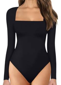 ticticlily Body Damen Langarm Bodies Ein Stück Sexy Elegant Jumpsuti Bodycon Bodysuit Unterziehbody Damenbody Einteiler Overall Shaperwear für Frauen A Schwarz L von ticticlily