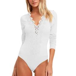 ticticlily Bodysuit Women Sexy Elegant Langarm/Kurzarm Damenbody Unterhemd Casual Bodysuit Bodycon Tunika Bluse Top Bodies Einteiliger Overall Oberteil Spitzebody D Weiß M von ticticlily