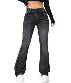 ticticlily Bootcut Jeans Damen Schlaghose Stretch Skinny Denim Hose Freizeithose 90er E-Girl Y2K Hip Hop Gewaschene Flared Outdoorhose A Schwarz S von ticticlily